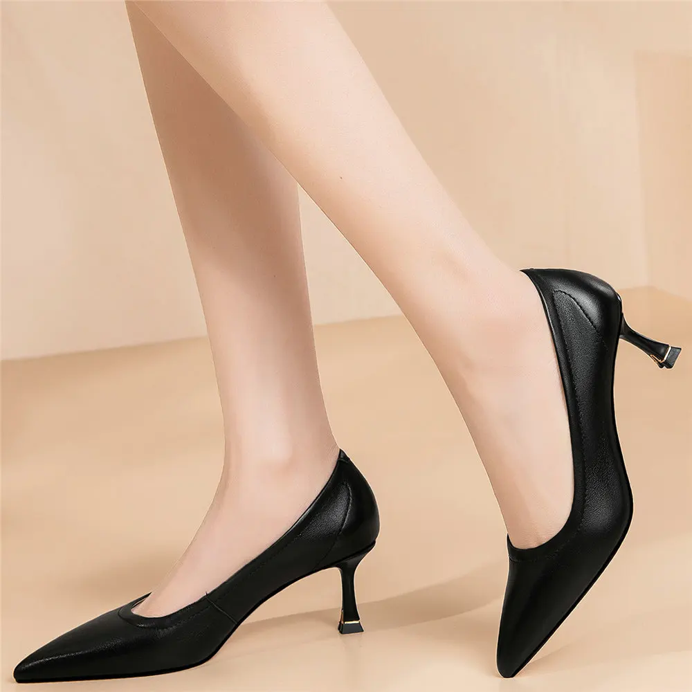 

2022 Shoes Women Slip On Genuine Leather High Heel Pumps Shoes Female Low Top Pointed Toe Wedding Party Ankle Boots Casual Shoes