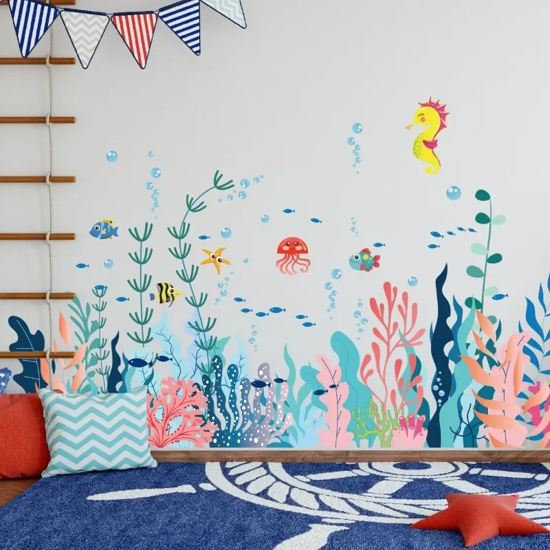 Coral Underwater Animal Cartoon Wall Stickers for Children's Room Decoration Self-adhesive Wall Stickers