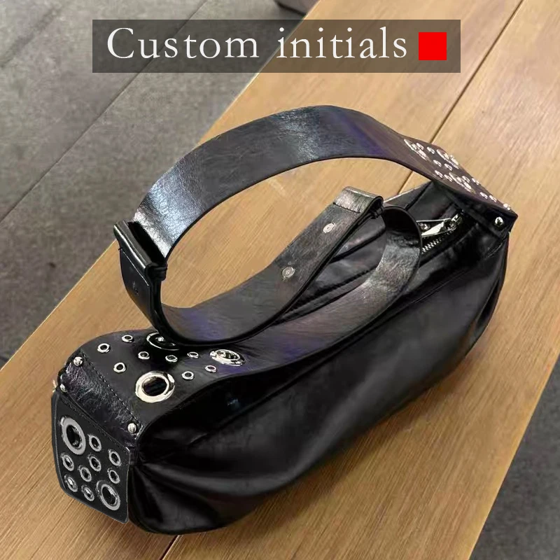 

Custom Initials Crescent Bags For Women Luxury Designer Handbag Purses 2025 New In PU Oil Wax Rivet Wide Strap Underarm Shoulder