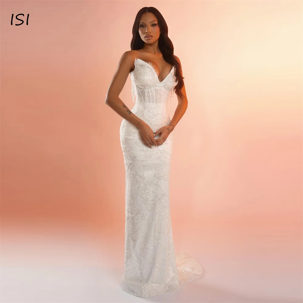 ISI Vintage Mermaid Wedding Dresses Sweetheart Collar Lace Appliques Pleat Bridal Gown For Bridal Robe De Mariée Customised