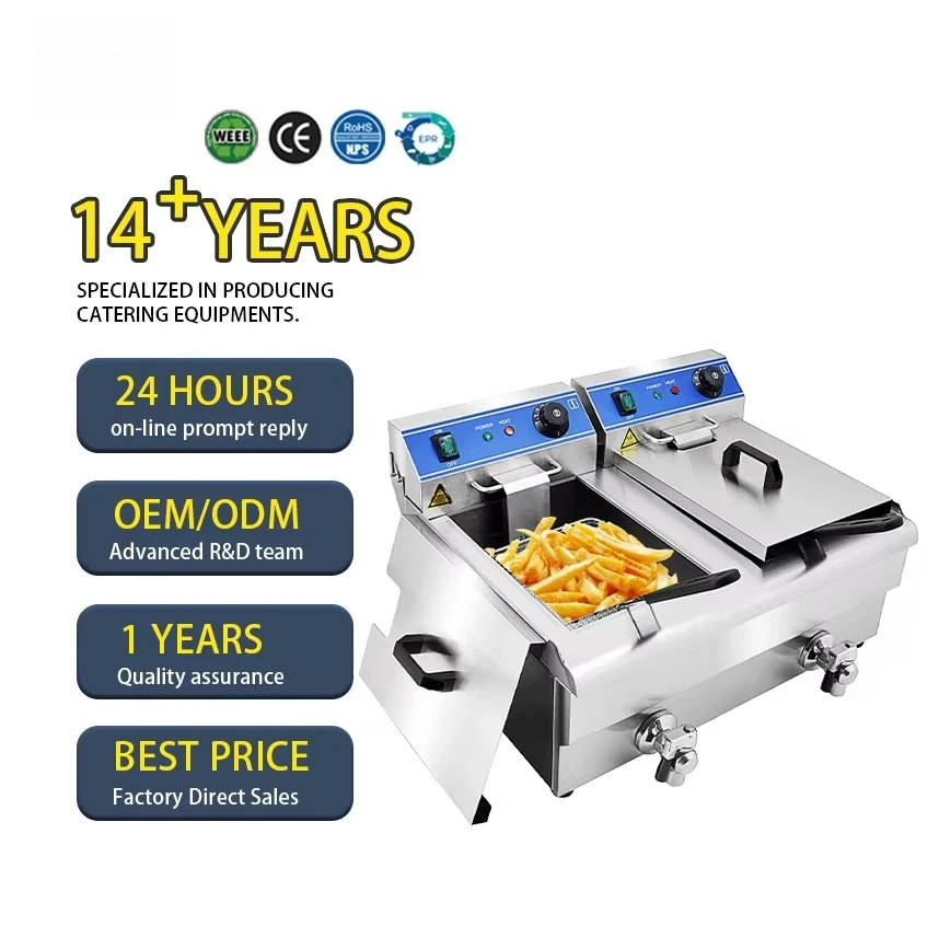 

12L Double Tank Good Prices Commercial Catering Equipment Electric Deep Fryers With Tap