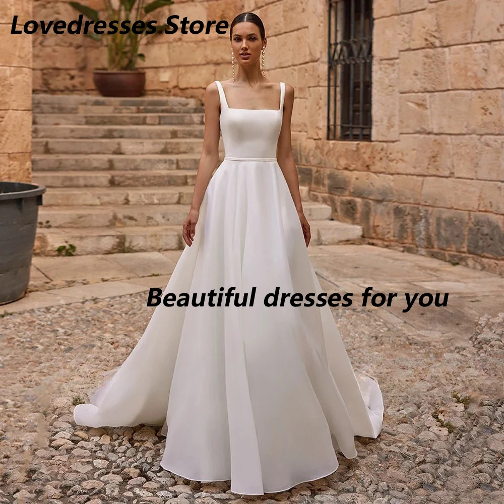 

Элегантные свадебные платья трапециевидной формы для невесты с квадратным вырезом без рукавов и скользящим шлейфом из органзы с открытой спиной, свадебные платья Vestidos De Novia