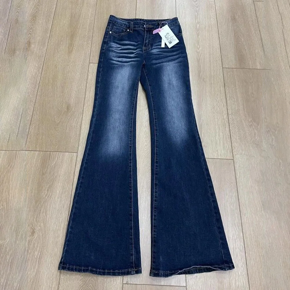 

American Style Women Flared Jeans Spring Autumn Slim Long Trousers 2025 Retro Blue Straight Skinny Bootcut Denim Pants