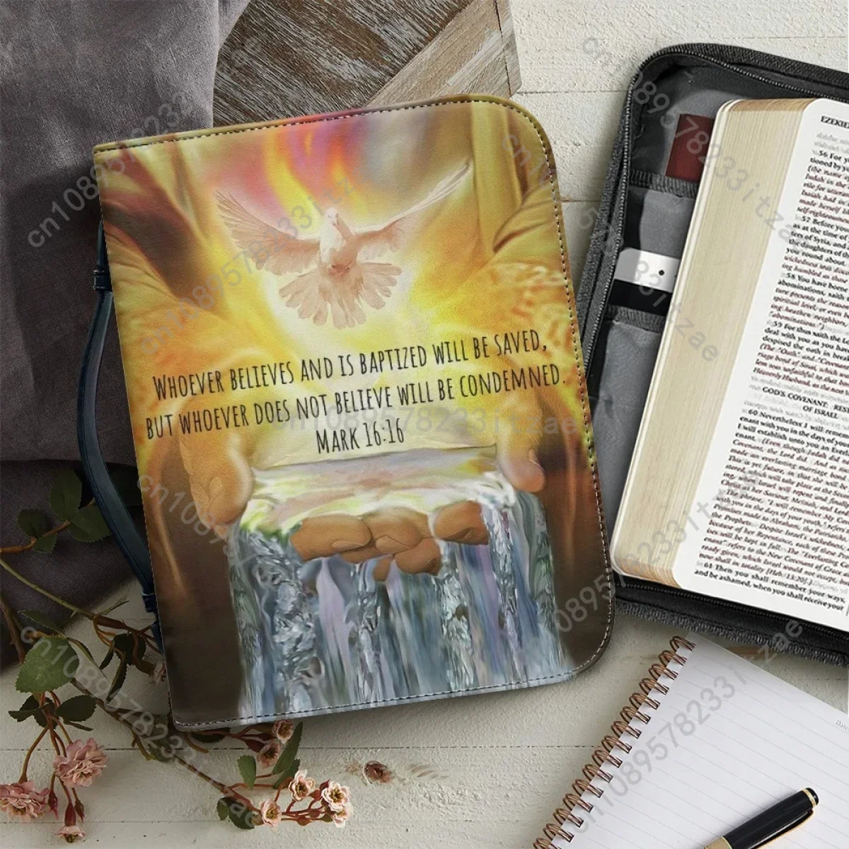 

Ladies Bible Cover Case Bible Verse Excerpt Print Handbag Zippered Handle Portable Bible Storage Bags Customized Paquete Bíblico