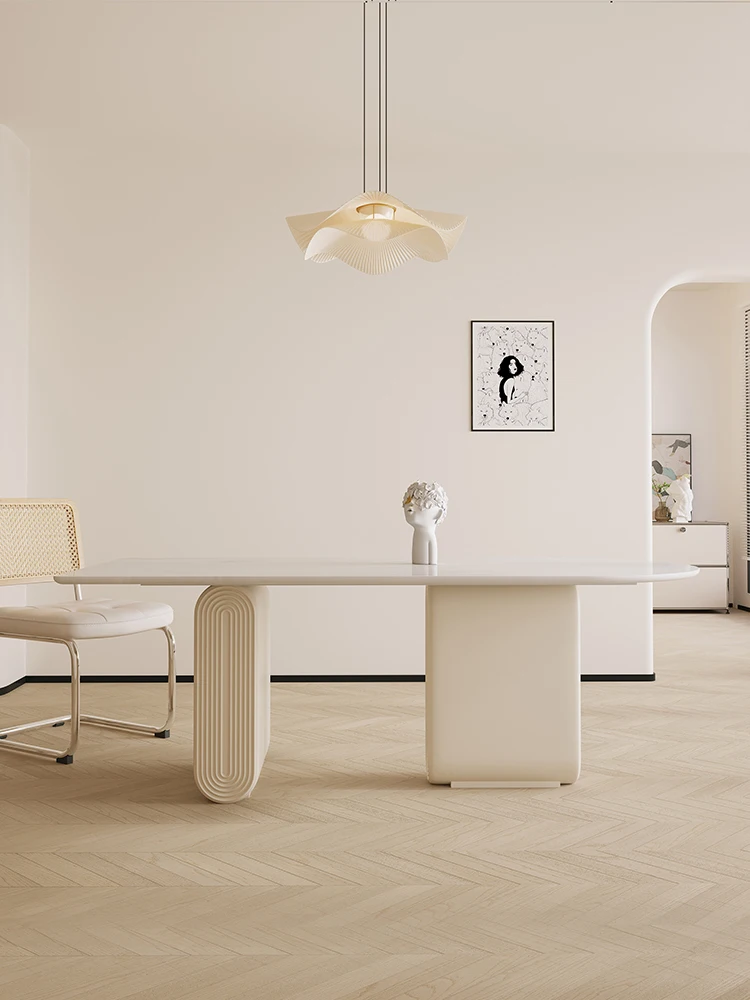 Cream style rock board dining table and chair combination, modern and simple terrazzo , 2023 new model