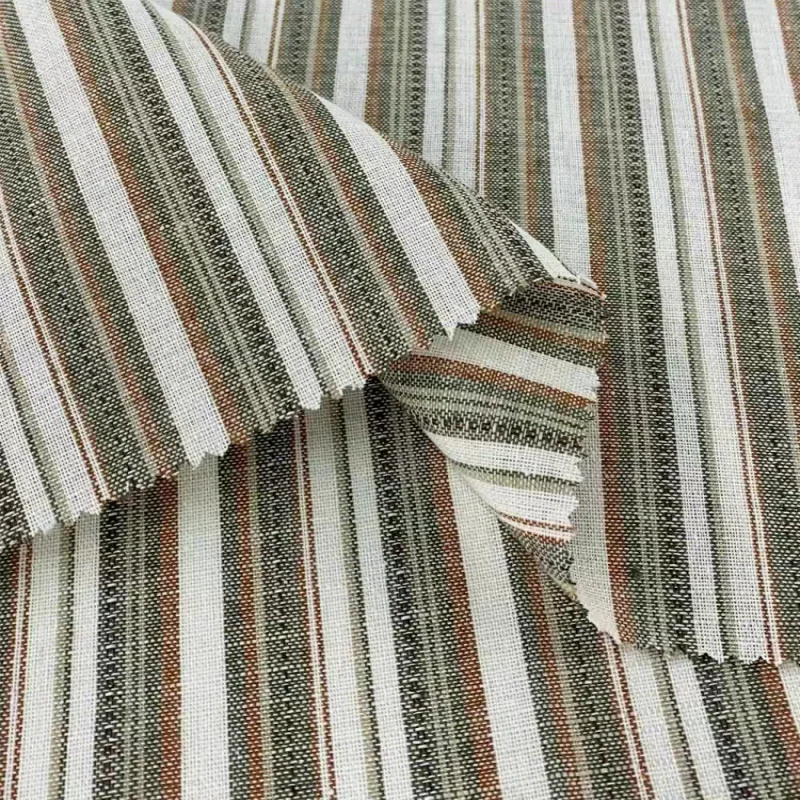 Pastel Linen Cotton Tri-Color Striped Woven Fabric for Shirt Set Pillow DIY Craft Clothing Upholstery Lightweight Soft Fabric