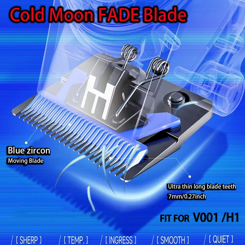 BRDCLIP Blue Zircon Blade VGR V001 Hair Clipper DLC FADE Blade Replacement 7mm Tooth Ultra thin Moving Blade with Screw Spring