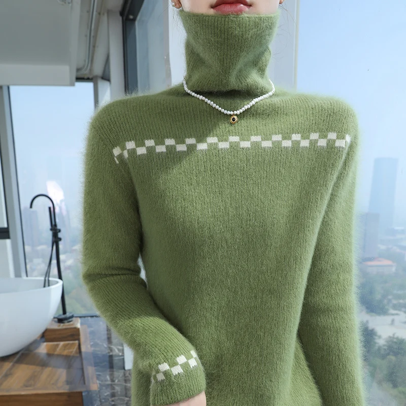 

Осенне-зимняя толстовка с высоким воротником из 100% чистого норкового кашемира, вязаный свитер, женская мода, теплый топ, модная одежда