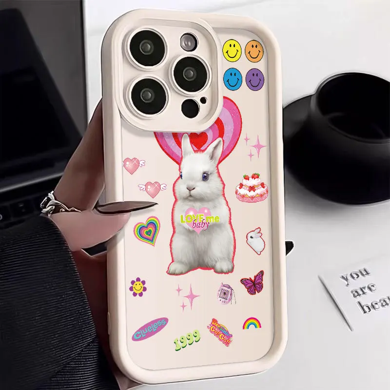 New Cartoon Cute Bunny Silicone Phone Case For iPhone 15 14 13 12 11 Pro Max XS XR X 7 8 Plus SE Bumper Soft Protectiou cover