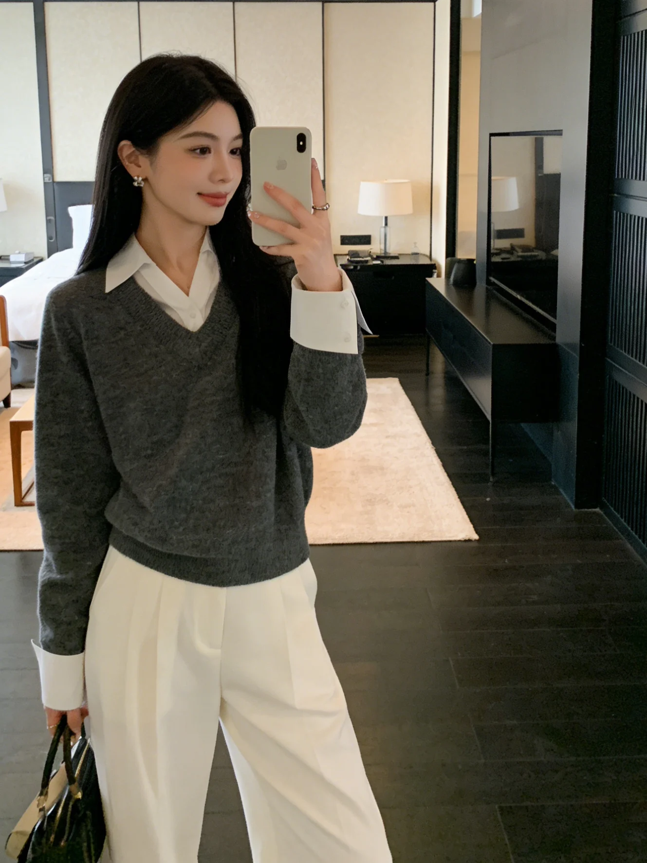 

Versatile Preppy Sle Knitted irt Panelled Fake Two-Piece Sweater Spring New Simple Korean Sle Knitwear Top for Women