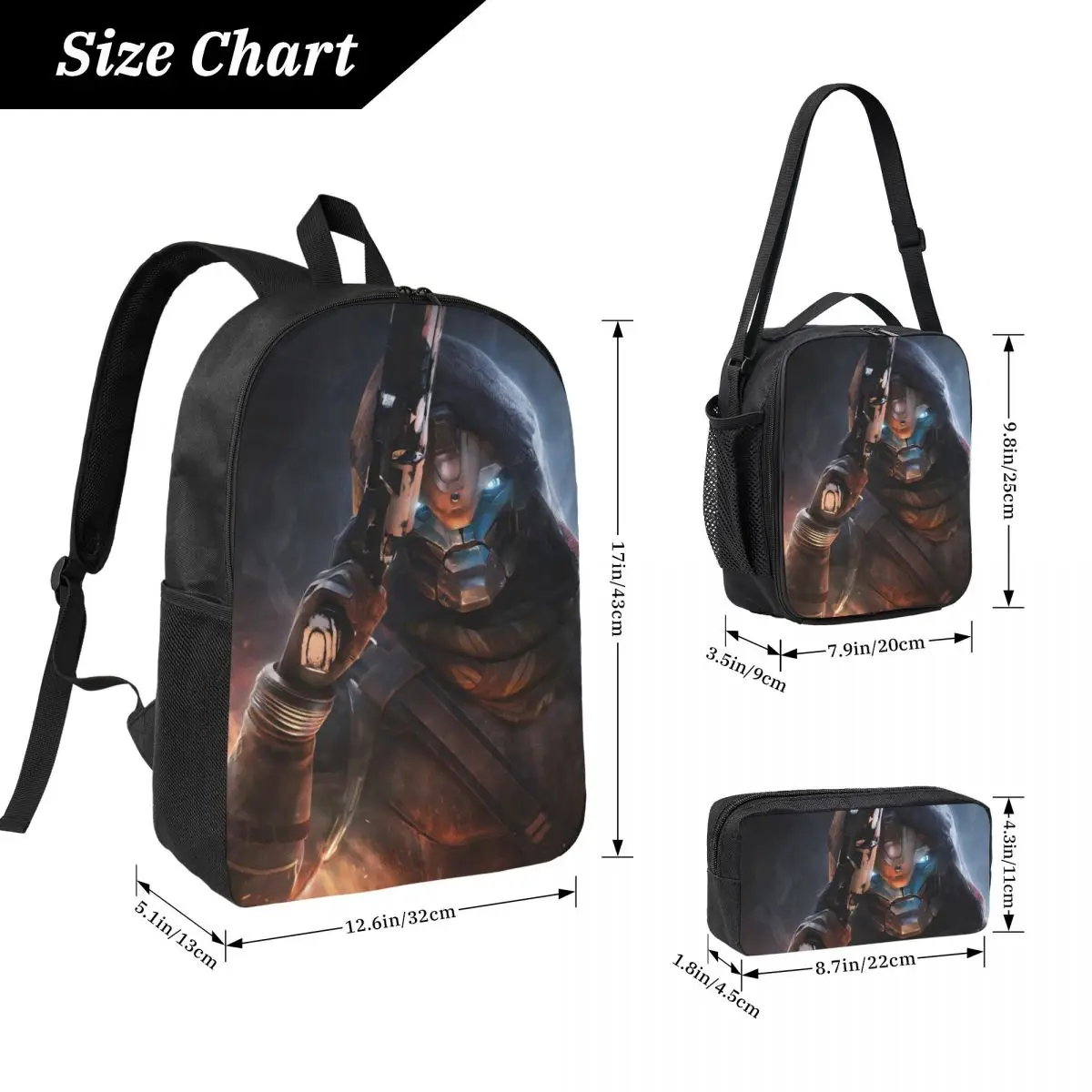 3Pcs Destiny 2 Games Backpack Set for Children Pen Bags Bookbag Sets with Lunch Box For School Students Daypack