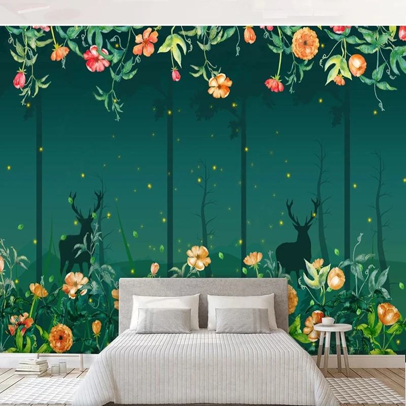 

3D Wallpaper Elk Abstract Flower Tree Mural Living Room Bedroom Cafe Simple Interior TV Backdrop Home Decor 3D Wall Painting