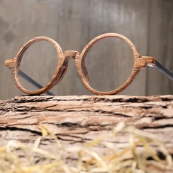 CHFEKUMEET Retro Optical Glasses Frame Round Wood Men Women Eyeglasses frames with Lens Prescription Glasses Spectacles Frames