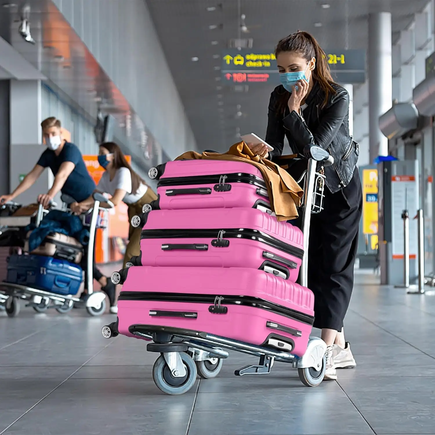 

Luggage Set of 3 Hardside Carry on Suitcase Sets with Spinner Wheels & TSA lock, Portable Lightweight ABS Luggages for Travel