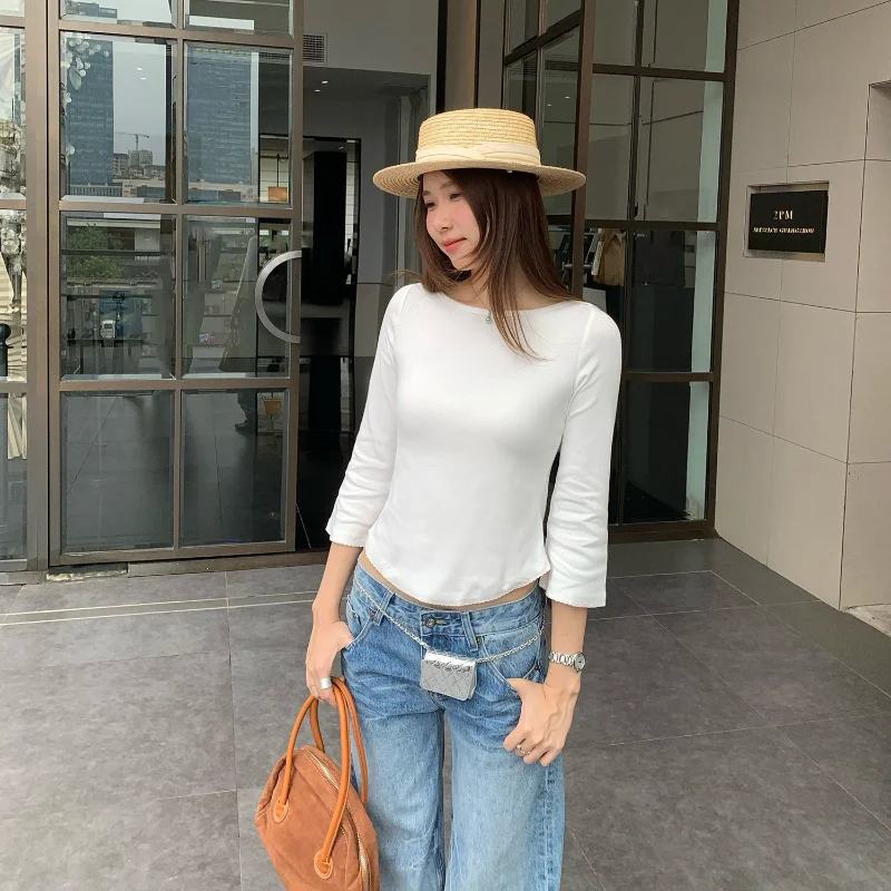 Stylish Short Sleeve Boat Neck under Shirt Women's Fashion Top Inner Wear Base Layer Spring New Arrival Small Size