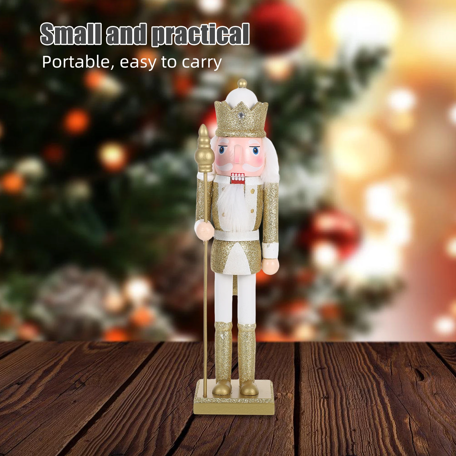 

38Cm Christmas Wooden Soldier Statue Festive Holiday Decoration Sturdy Base Vibrant Colors Xmas Ornaments Wooden Nutcracker