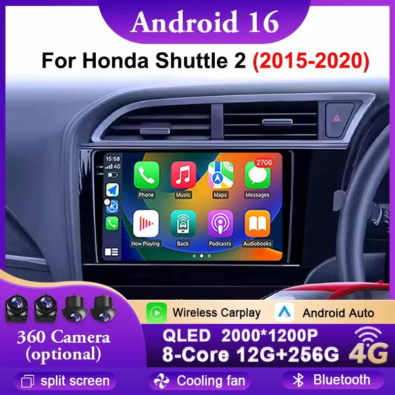 Android 16 Carplay Auto Qualcomm 2K Screen Car Radio Player For Honda Shuttle 2 2015-2020 GPS Navigation Stere Video WIFI 4G BT