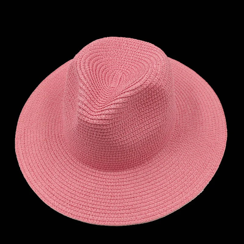 Jazz Top Straw Hat Pink New Accessories Beach Hat Men\'s and Women\'s Hat New Flat Top Summer Beach Travel Essential Sun Hat