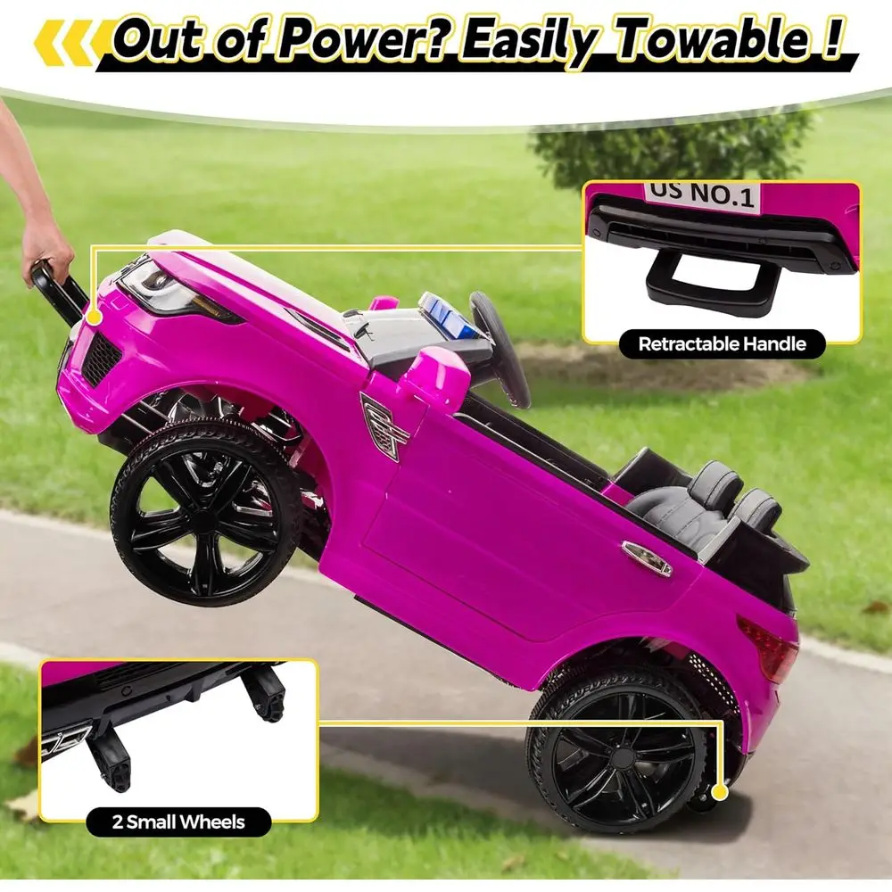 รถยนต์ไฟฟ้าสำหรับเด็ก ขับเคลื่อนด้วยรีโมทคอนโทรล รถตำรวจ 4 ล้อ แบตเตอรี่ 12V รถตำรวจสำหรับเด็กเล็ก สีชมพู