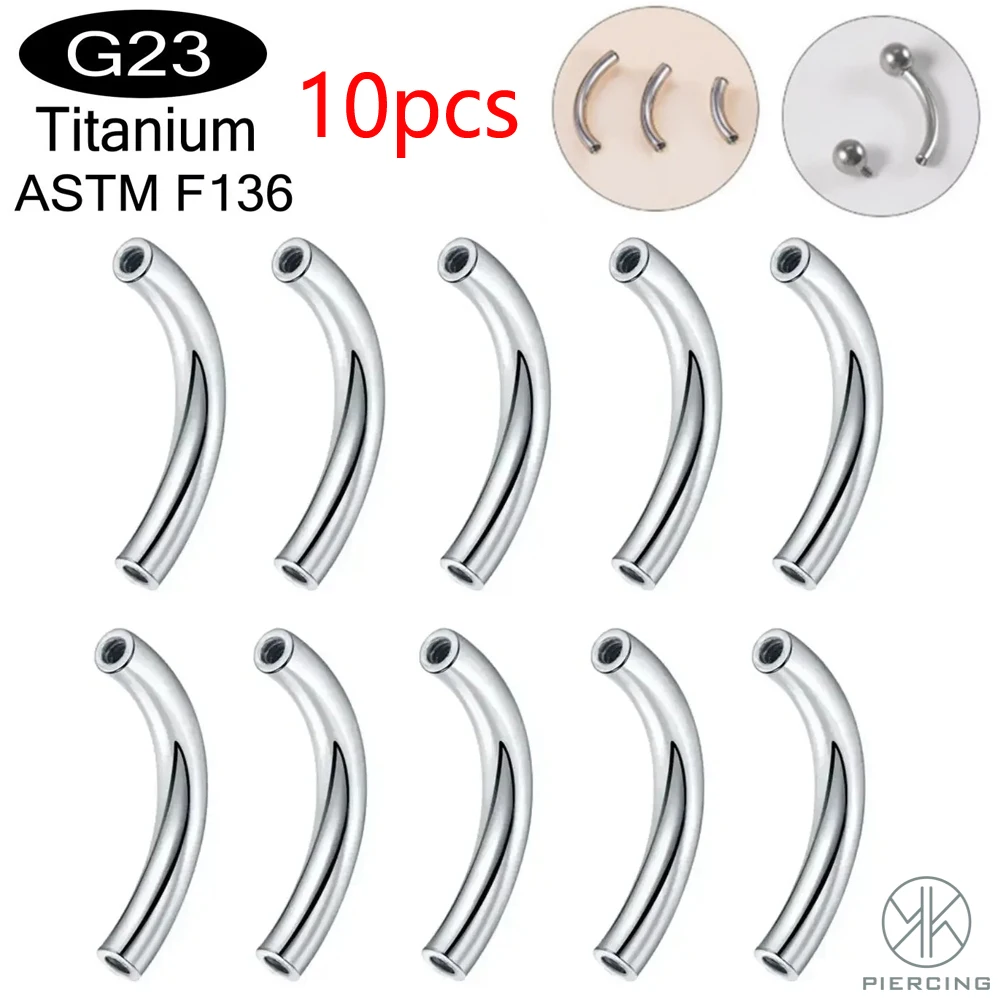 10pcs Titanium Internal Thread Brow Tragus Lip Ring Body Piercing Accessories G23 Curved Barbell Kit for Nose Ear Lip