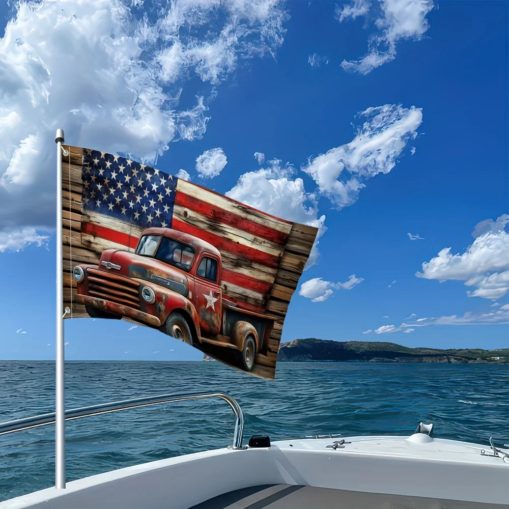 Vibrant Square Flag American Flag Colorful Pickup Truck 100% Polyester for Suitable for Outdoor Garden and Home Decoration