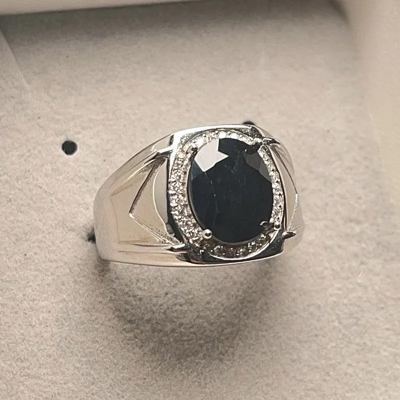 

925 Silver Blck Sapphire Ring for men Natural Sapphire Ring with Certificate 9mm*11mm Genuine Sapphire Jewelry with Certificate