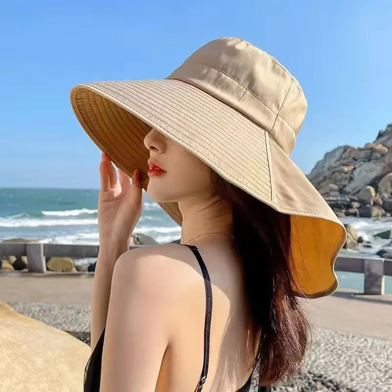 

Summer Sun Hats for Women Anti-UV Hat Super Peaked Cap Women with Neck Protection Beach Panama Sunshade Hat шляпа женская летняя