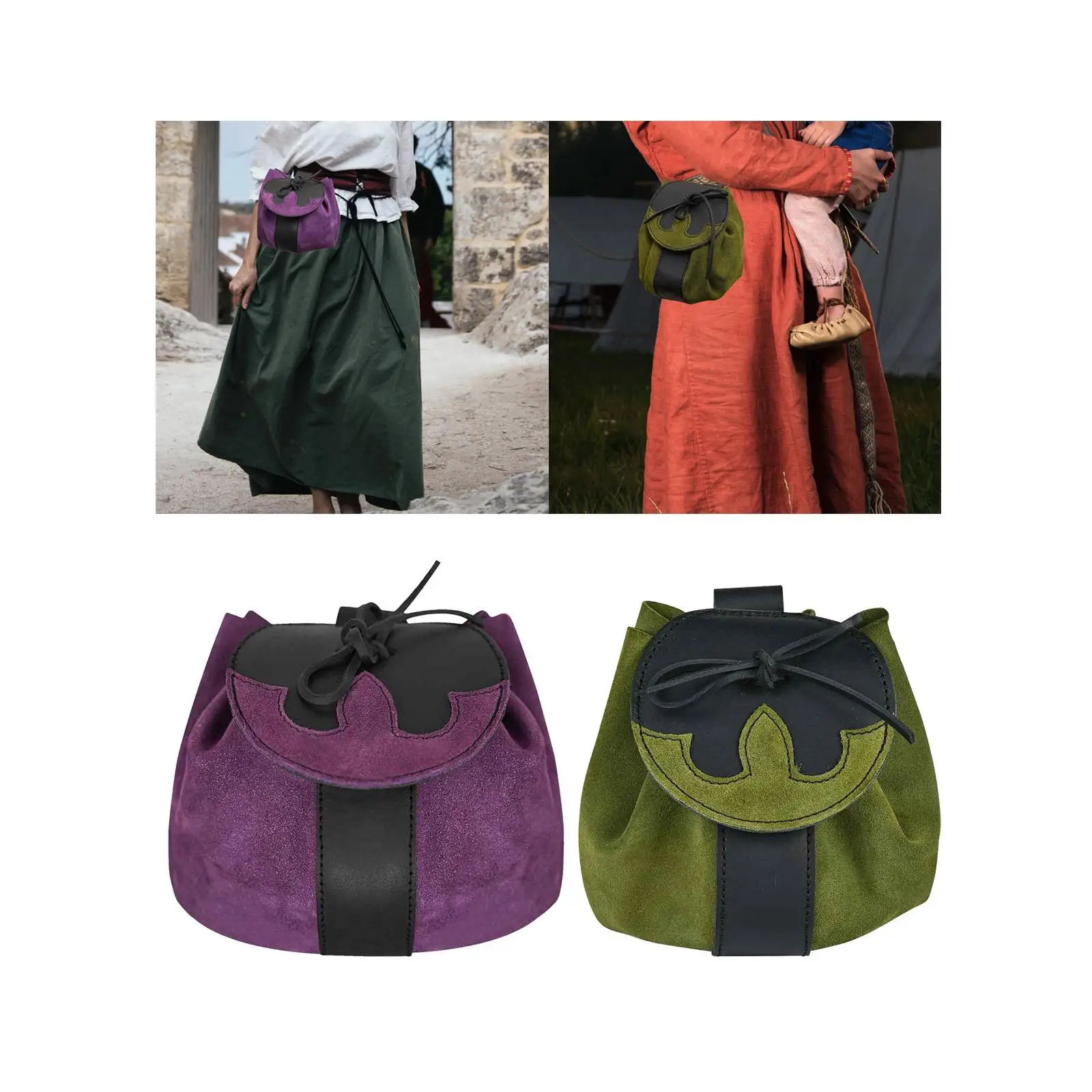 Medieval Belt Bag Belt Pouch Vintage Suede Drawstring Trinket Bag for Stage