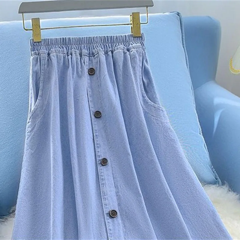 Falda vaquera de talla grande 5XL para mujer, falda Maxi vaquera a la moda con diseño Sense Niche, faldas largas femeninas de cintura alta 2025