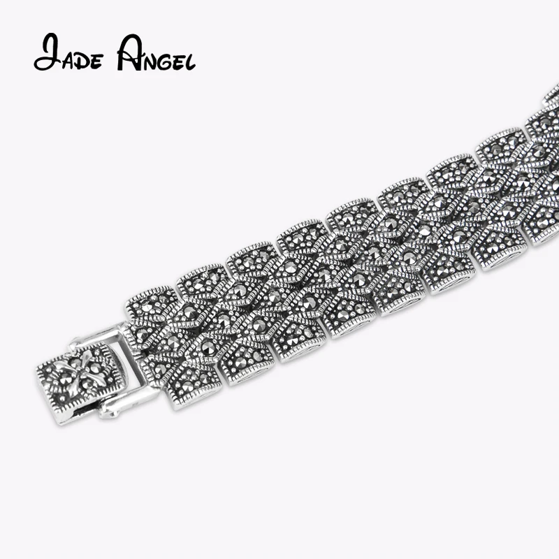 JADE ANGEL 925 Sterling Silver Wrist Watch Elegant Marcasite Bracelet for Women Festival Party Fine Jewelry Anniversary Gift