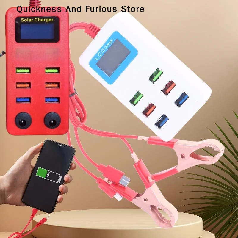 【TO】1Pcs 6USB With LCD Clip 12-24V Charger Multifunctional Clamp Charger For Universal Mobile Phone Quick Charge DIY Accessories