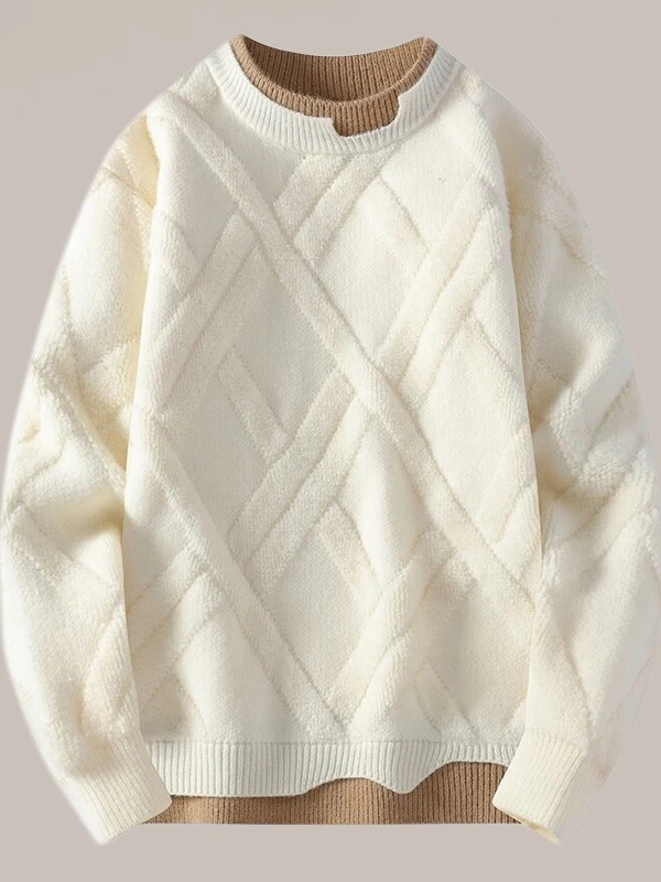 

Men's Faux Two-Piece Knitwear Fce Lined Thiened Base Layer Sweater Student Sle Autumn Winter Casual Long Sve round ...