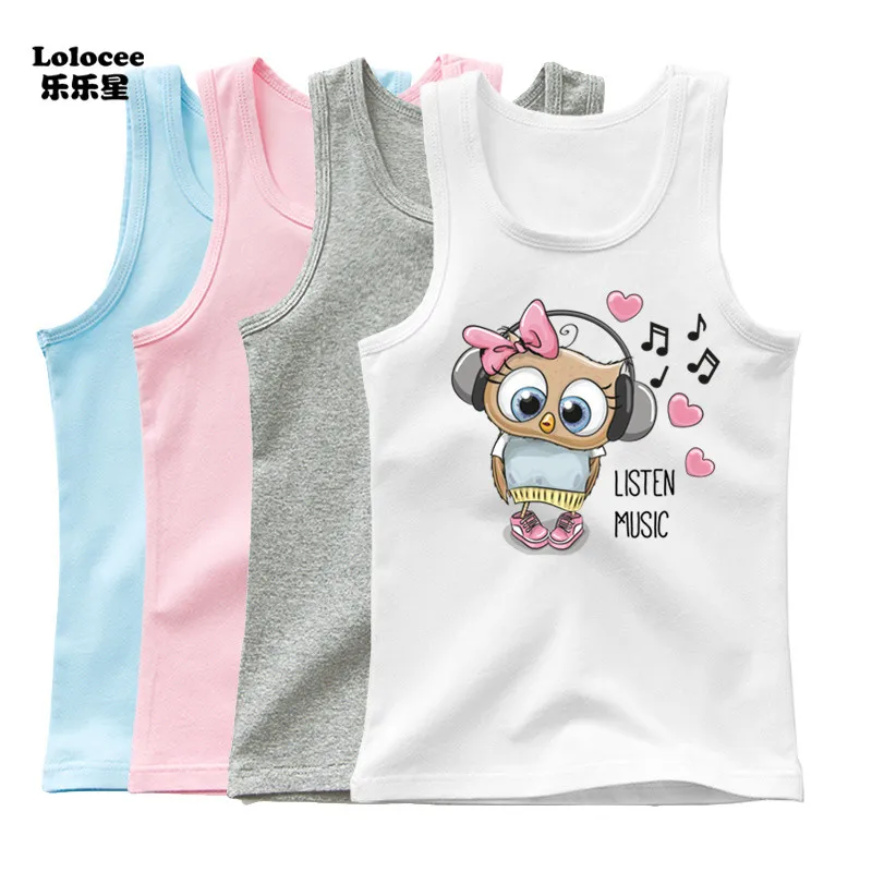 3-14years Girls Flamingo Sleeveless T-shirt Kids Cartoon Flower Swan Singlet Children Cotton Tank Tops Summer Cute Undershirt