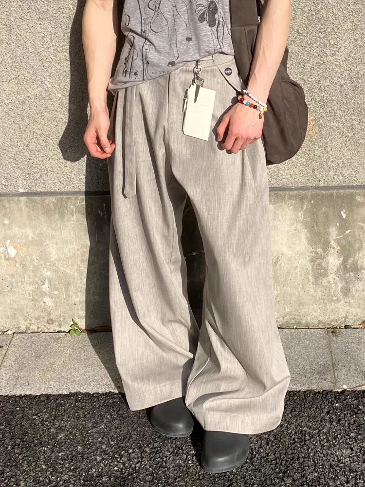 ey High Waist Wide Leg Pants Men's Autumn Thin High-End Feeling Deconstructed Slimming Trousers A-Line Drape Sle