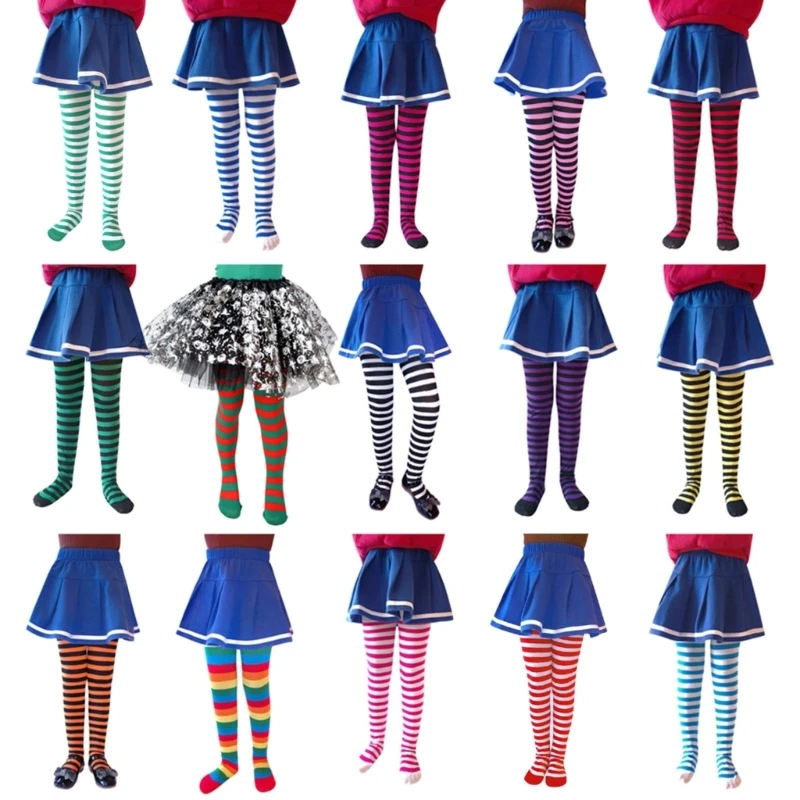 Striped Tights for Children 5-10Y Girls Pantyhose Halloween Cosplay Costume