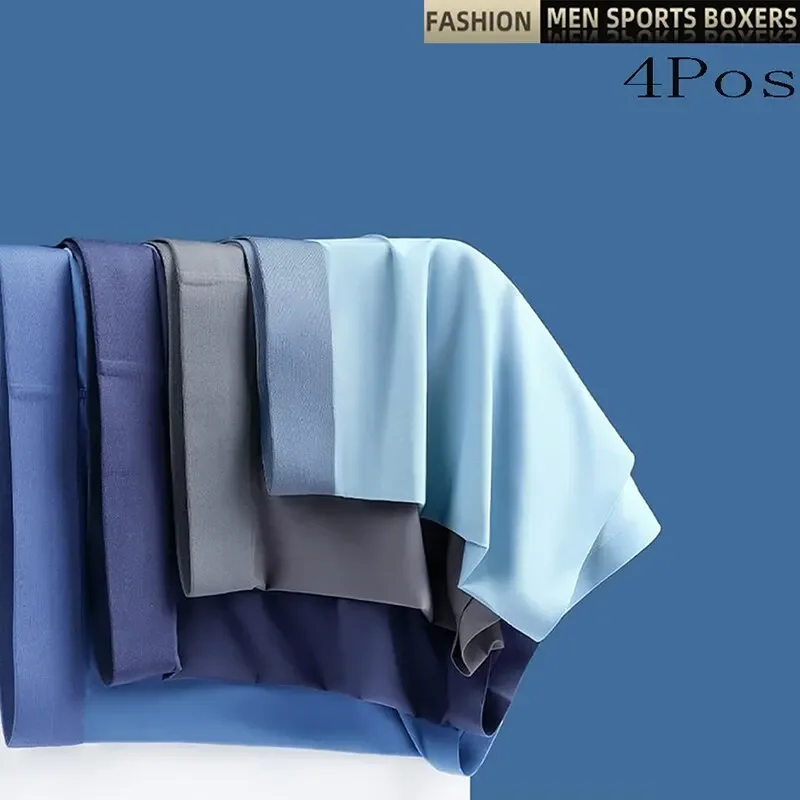4Pcs Men Underwear Ice Silk Man Boxers Graphene Men Underpants Breathable Comfortable Cool Men's Panties Ultrathin BoxerShorts