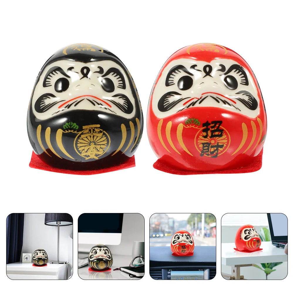 

2 Pcs Dharma Eggs Japanese Statue Ornament Daruma Figurines Ceramics Tumbler