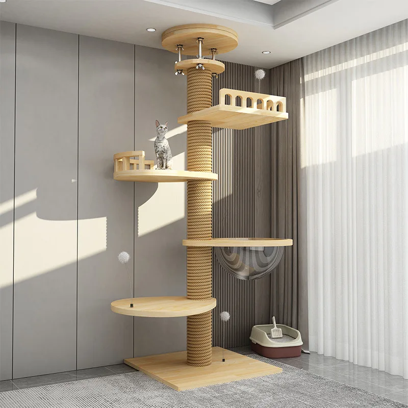 

Floor-to-Ceiling Cat Tower Pet Scratcher Tree Wood+Sisal Cat House Durable Sturdy Washable Pet Toy for Cats Indoor Livingroom