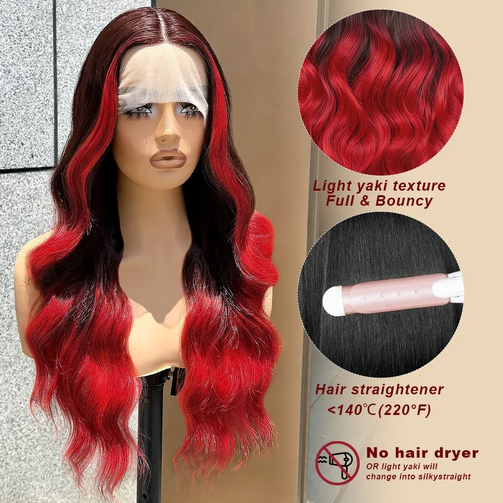 Glueless Ombre Red/99J Lace Front Wigs Synthetic 13x4 Body Wave Highlight Colored Bule Lace Front Wigs for Women Cosplay Wigs