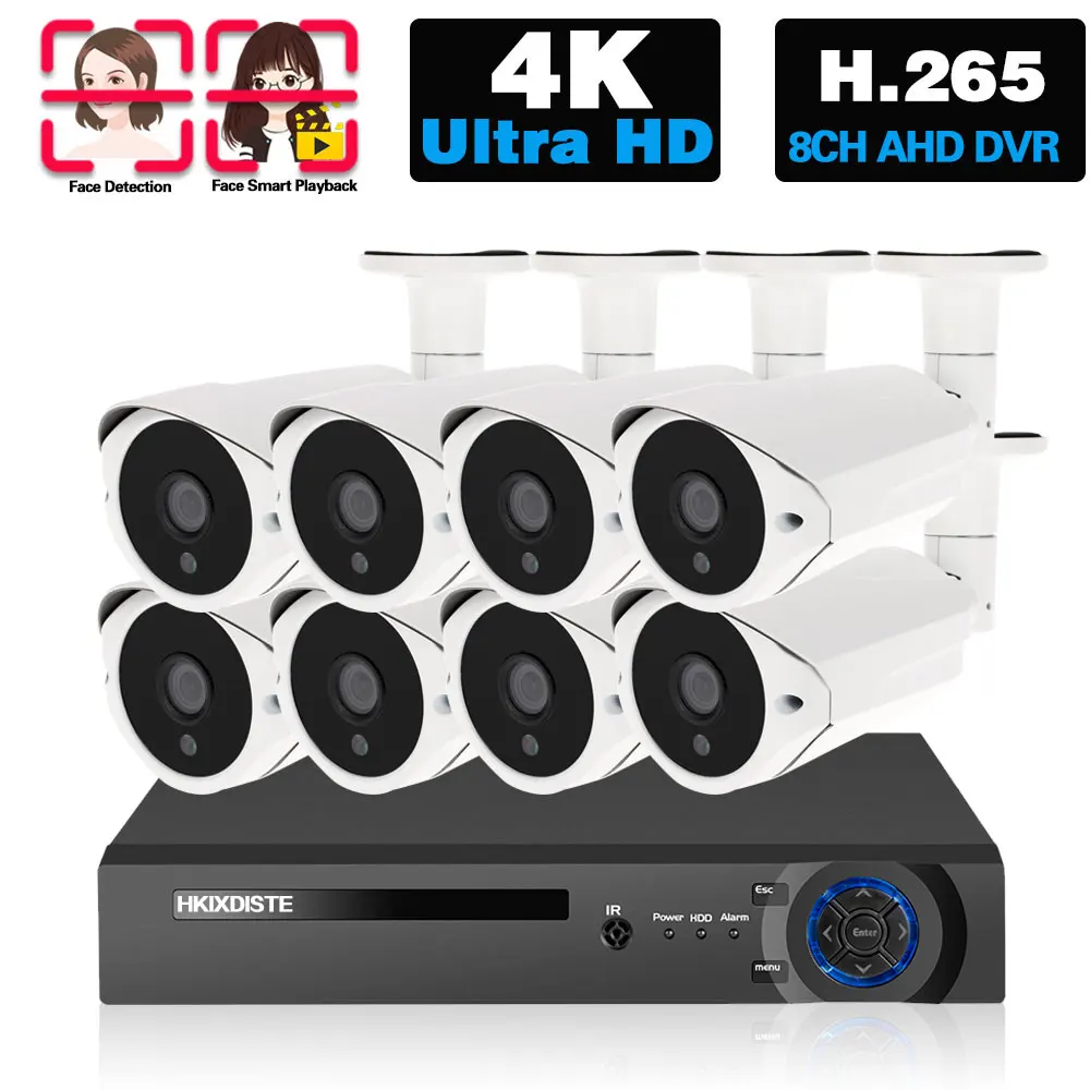 8 Kanal 4k DVR CCTV Sicherheits system Kit 8MP Gesichts erkennung Ahd Bullet Kamera Video überwachungs system Kit Xmeye 8ch NVR Kit