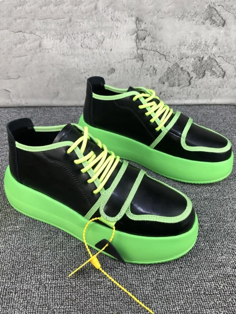 Summer Thick Bottom Mens Casual Shoes Hook Loop Lace Up Mixed Colors Designer Sneakers Male Hip Hop High Street  Platform Shoes