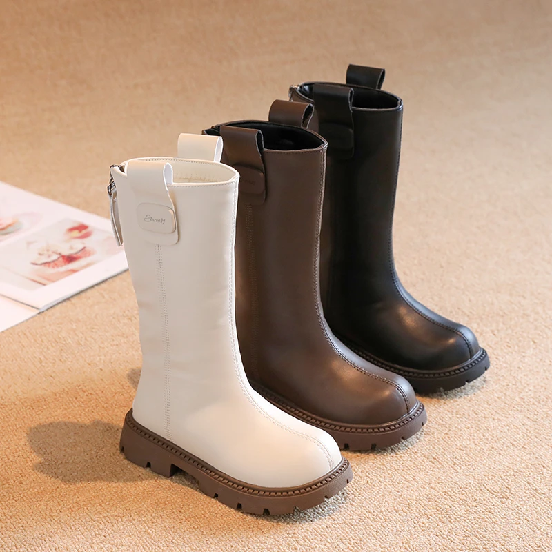 

Autumn Winter Girls Princess Boots Thick Bottom Round-toe Kids Fashion Causal Long Boots Wedding Party Children Mid-calf Boots