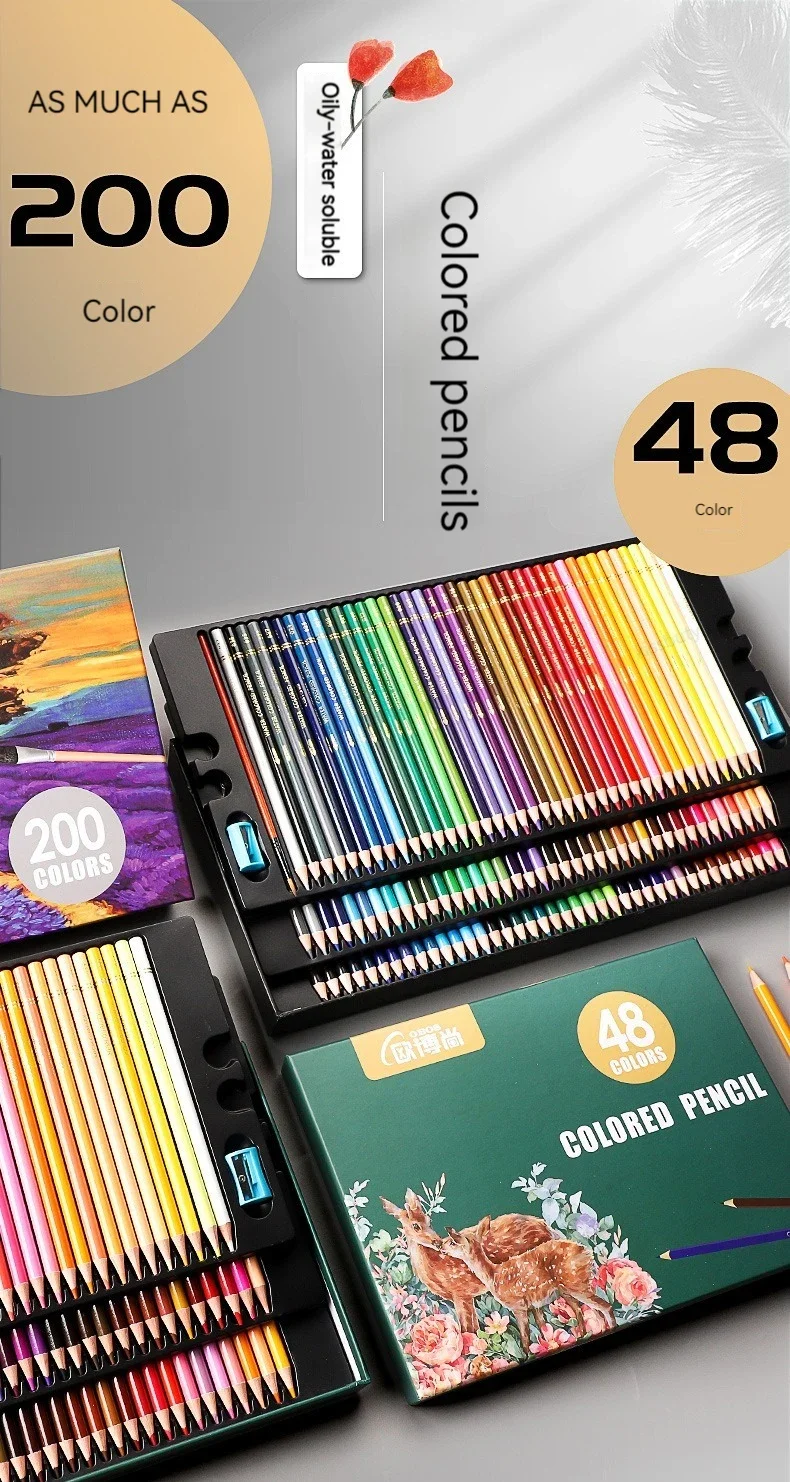 48-200 Farben Professionelle Farbige Ölstifte Aquarell-Zeichenstifte Set mit Aufbewahrungstasche Kunstbedarf – Detail 3