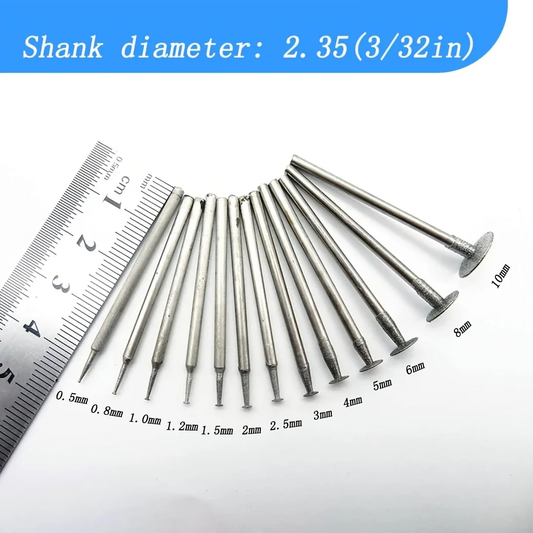 13 Pcs T Shape Diamond Burr - 3/32'' Shank Stone Carving Bits Diamond Burs for Rotary Tools includes Dremel