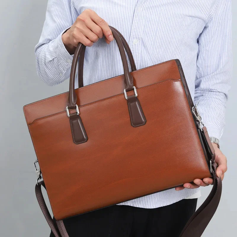 

Luxury Cowhide Men'S Briefcase Genuine Leather Executive Designer Handbag Portfolio Document Male Shoulder Business Laptop Bag