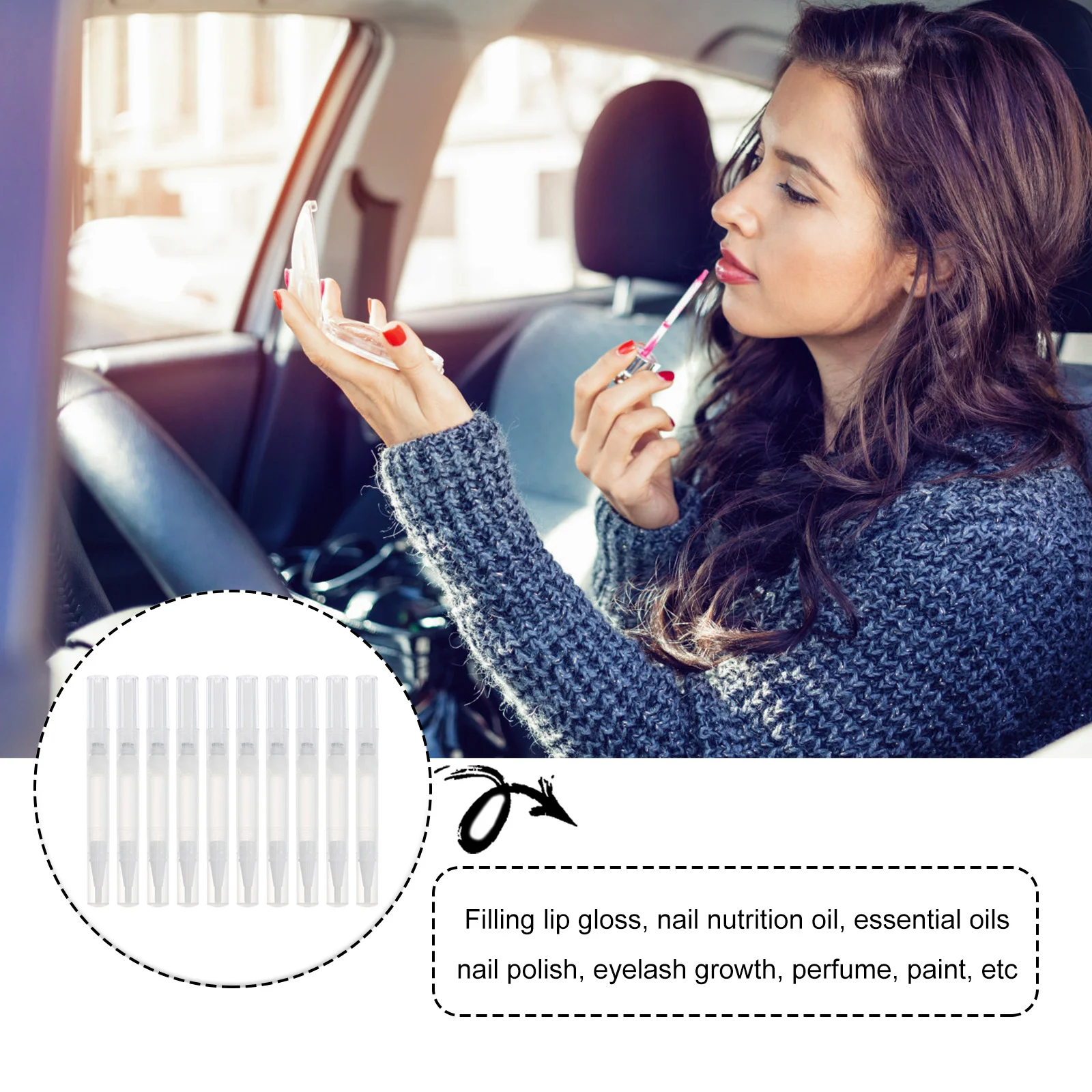 

10pcs Empty Pen For Nail Art Oil Tube Lip Gloss Container Essential Oil Pen Makeup Liquids Applicator Storage Brush Tip
