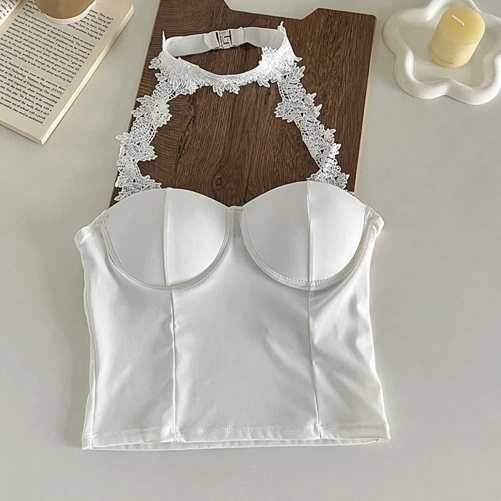 Spicy Girl Style Hängender Hals Spitze Leibchen Ärmellose Tanks Spitzenkorsett Slim Fit Koreanische Y2K Ins Strapsweste Reisen