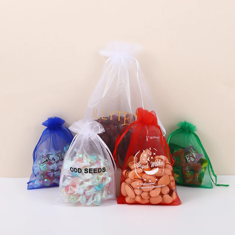 

100pcs/lot Large Organza Bags 20x30cm 25x35cm 30x40cm 35x50cm Drawstring Pouches for Christmas Wedding Gift Packaging Big Size