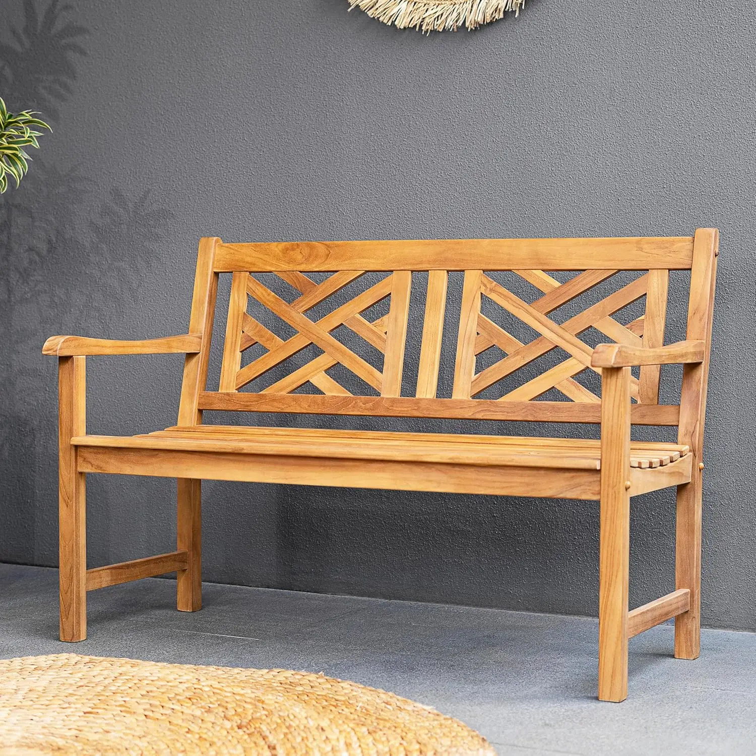 Maine Outdoor Garden Bench for Patio Furniture 4-Foot Natural Teak 25.5