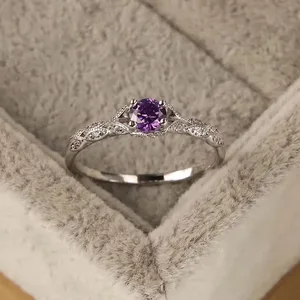 Anillo de mujeres de circón de amatista de estilo de lujo de plata de Europa y América, anillo de temperamento de piedras preciosas simples y de moda 12 mejores ventas de amatista rosa - №3